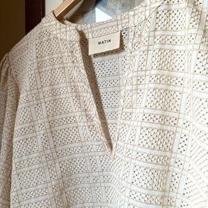Matin Studio Cream Cotton Eyelet Billow Sleeve Mini Dress AU 8 US 4 | Tunic
